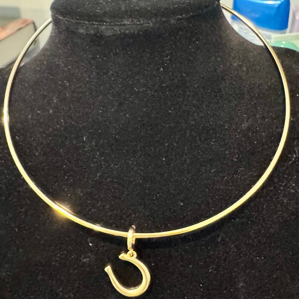 Madewell Horse Shoe Charm Wire Choker Necklace Antique Gold One Size NWT - Picture 9 of 12